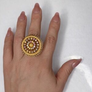 Elegant Gold and Pink Statement Ring